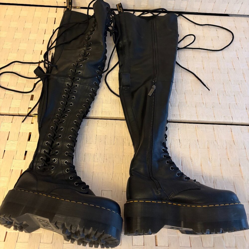 Dr. Marten Black Azreya Max Leather 26-Eye Platform Thigh-high Boots - Picture 2 of 4